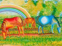 The Rainbow Accompanies Them - Acrylic On Canvas Paintings - By Mairim Perez Roca, Realism Painting Artist