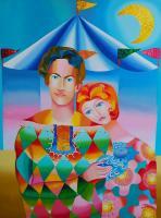 Lover In The Circus - Acrylic On Canvas Paintings - By Mairim Perez Roca, Romance Painting Artist