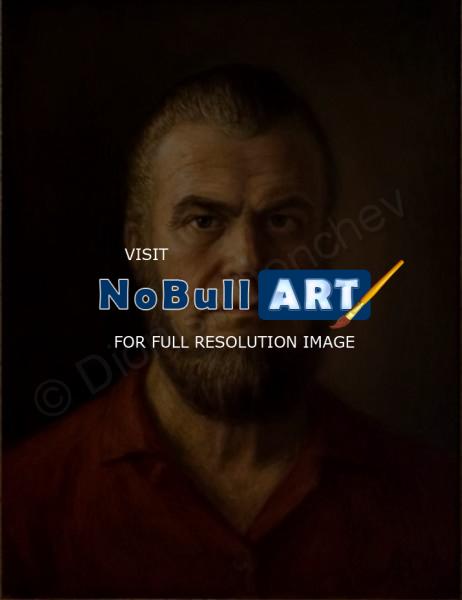 Portraits - Self Portrait In Red Shirt - Oil On Canvas