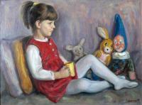 Child With Toys - Oil On Canvas Paintings - By Dionisii Donchev, Classic Painting Artist