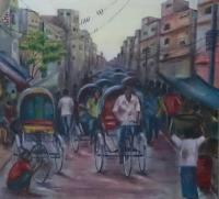 Rickshaws - A Busy Day - Acrylic