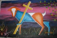 The Good Shepard - Acrylics Paintings - By Sunny Mullick, Modern Art Painting Artist