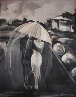 Walk In The Rain - Acrylic Paintings - By Dorina Bosancu, Figurative Abstract Painting Artist