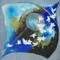 Kite And Birds Play - Acrylic On Canvas Paintings - By Shiv Kumar Soni, Abstract Painting Artist