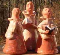 Set Of 3 Monk Vessels - Clay Sculptures - By Linda Seagroves, Handbuilt Vessel Sculpture Artist