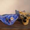 Yellow Meower And Blue Howler Salt And Pepper Shaker - Clay Pottery - By Linda Seagroves, Handsculpted Pottery Artist