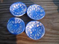 Set Of 4 Lacey Blue Salt Cellars - Clay Pottery - By Linda Seagroves, Pinch Pot Pottery Artist