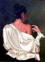 Femme De Dos Au Chemisier De Soie - Oil On Canvas Paintings - By Martin Alain, Figurative Painting Painting Artist