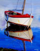 Sailing Ship With Low Tide - Oil On Canvas Paintings - By Martin Alain, Figurative Painting Painting Artist