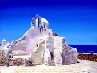 Seascape - Panagia Panaportiani Chapel Mykonos Island Greece - Oil On Canvas