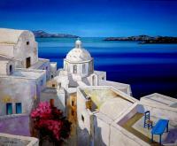 Seascape - Agios Yannis Church Santorin Island Greece - Oil On Canvas