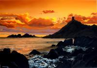Seascape - Coucher De Soleil Sur Les Iles Sanguinaires - Oil On Canvas