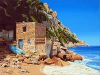 Corsica Piana Marine De Ficaghjola Un Cabanon De Plage - Oil On Canvas Paintings - By Martin Alain, Figurative Painting Painting Artist