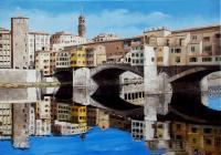 Firenze Il Ponte Vecchio - Oil On Canvas Paintings - By Martin Alain, Figurative Painting Painting Artist