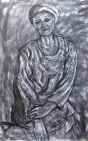 A Woman On The Floor - Charcoal On Paper Drawings - By Ipung Purnomo, Expressionism Drawing Artist