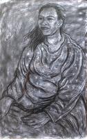 Helpful Woman - Charcoal On Paper Drawings - By Ipung Purnomo, Expressionism Drawing Artist