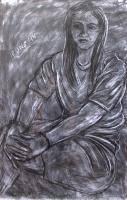 Relaxed Woman - Charcoal On Paper Drawings - By Ipung Purnomo, Expressionism Drawing Artist