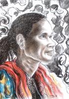 Papuan Figures - A Woman With A Ponytail - Mixed Media On Paper