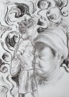 At Ease - Pencil And Charcoal On Paper Drawings - By Ipung Purnomo, Expressionism Drawing Artist