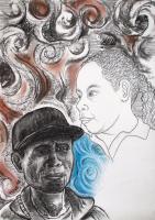 Me And My Kid - Mixed Media On Paper Drawings - By Ipung Purnomo, Expressionism Drawing Artist