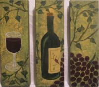 Wine Trio - Acrilyc Paintings - By Jennifer Culross, Postimpressionism Painting Artist
