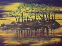 Lagoon At Sunrise - Acrylic On Canvas Board Paintings - By Dana Helmig, Surrealism Painting Artist