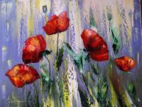 Poppies II - Oil On Canvas Paintings - By Nelu Gradeanu, Impressionism Painting Artist