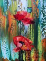 Poppies III - Oil On Canvas Paintings - By Nelu Gradeanu, Impressionism Painting Artist