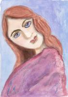 Woman With Red Hair - Watercolor Paintings - By Sue Lamarr Kramer, Impressionistic Painting Artist