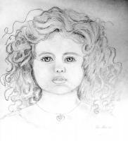 Girl Wit A Locket - Pencil Drawings - By Sue Lamarr Kramer, Realistic Drawing Artist