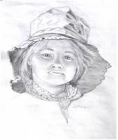 Girl With A Hat - Pencil Drawings - By Sue Lamarr Kramer, Realistic Drawing Artist