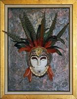 Tribal Mask - Cellulose Feathers Beads Textu Mixed Media - By Sue Lamarr Kramer, Decorative Mixed Media Artist