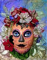 Day Of The Dead  Lady - Cellulose Feathers Beads Textu Mixed Media - By Sue Lamarr Kramer, Decorative Mixed Media Artist