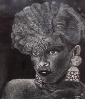 Sultry Sistah - Scratch Board Other - By Vince Gray, Pointillism Other Artist