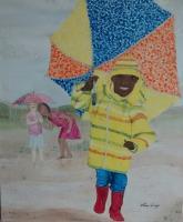 He Loves The Rain - Acrylic Paintings - By Vince Gray, Pointillism Painting Artist