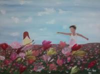 Blooming - Friendship - Acrylic Paintings - By Vince Gray, Pointillism Painting Artist