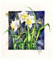Daffodils I - Watercolor Paintings - By Janis Artino, Flowers Painting Artist
