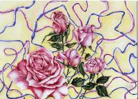 Roses And Ribbons - Watercolor Paintings - By Janis Artino, Flowers Painting Artist