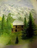 Mountain High - Watercolor Paintings - By Robert Nowlin, Graphic Illustration Painting Artist