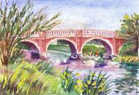 Bridge Across The River - Watercolor Paintings - By Erika Kohutovic, Realism Painting Artist