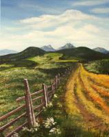 A Field Road - Acrylics Paintings - By Erika Kohutovic, Landscape Painting Artist