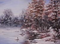 Winter Lake - Acrylics Paintings - By Erika Kohutovic, Landscape Painting Artist