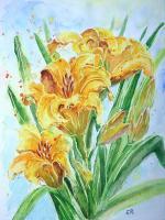 Yellow Lillies - Watercolor Paintings - By Erika Kohutovic, Floral Painting Artist