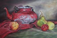 Old Red Pot - Oil On Canvas Paintings - By Rosamalia Bujase, Impressionism Painting Artist