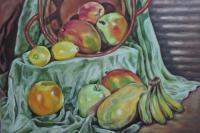 Fruits Still Life - Oil On Canvas Paintings - By Rosamalia Bujase, Impressionism Painting Artist