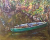 Green Boat - Oil On Gesso Panel Paintings - By Rosamalia Bujase, Impressionism Painting Artist