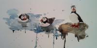 Puffin Party - Watercolour Paintings - By Bobby Keeling, Realism Painting Artist