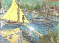 Boat Scen - Acrylic Photographed Paintings - By Adele Smith, Impressionist Painting Artist