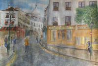 Rue Norvins Paris - Watercolor Paintings - By Katalin Blasko, Painting Painting Artist