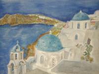 Santorin - Watercolor Paintings - By Katalin Blasko, Painting Painting Artist